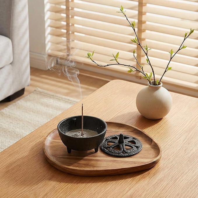 Elsjoy Cast Iron Incense Burner, Vintage Tripod Incense Holder with Lid and Handle, Mini Cauldron Incense Burner for Resins, Cones, Wax Melts