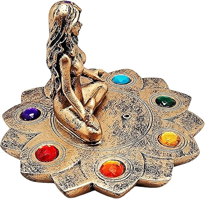 Fantasy Gifts Colored Chakra Stone Incense Burner–Multicolor 4x5 Inch Resin Holder for Meditation, Yoga, Aromatherapy&Spiritual Décor–Chakra Energy Crystal Design for Sticks&Cones, colorful Spiritual.
