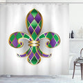 Ambesonne Fleur De Lis Shower Curtain, Golden Yellow Colored Lily Diamond Shapes Royalty Theme, Cloth Fabric Bathroom Decor Set with Hooks, 69" W x 70" L, Purple Green