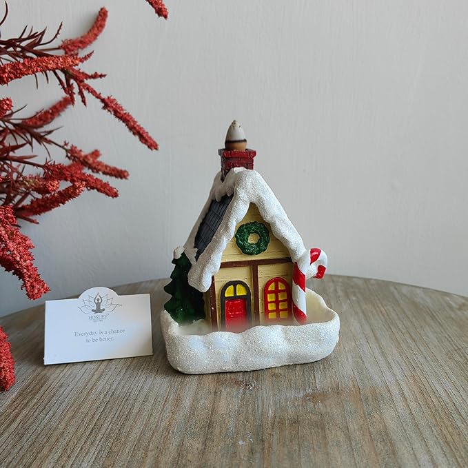 Hosley Resin Backflow Incense Burner – Christmas House Snow Cabin Backflow Incense Cone Holder (4.72") with 20 Apple Cinnamon Cones, House Decor & Aromatherapy
