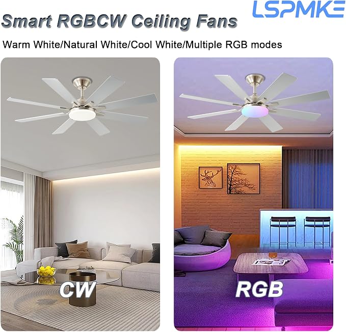 Ceiling Fan With Light & Remote Indoor/Outdoor Use 52 Inch Nickel | Reversible DC Motor,3CCT, Dimmable, Timer, Noiseless,Ceiling Fan for Bedroom Living Room
