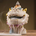 Backflow Incense Burner - Resin Tabletop Incense Holder for Cones, Fortune Dragon Statue Home Decor, Desktop Aromatherapy Ornament with Smoke Waterfall Effect for Living Room