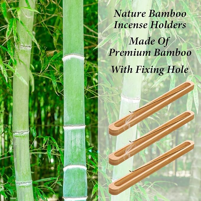 Sibba 3 PCS Natural Bamboo Incense Holder with Adjustable Angle Ash Catch 9.06In Incense Burner for Meditation Yoga Home Office Zen Decor Aromatherapy Spiritual Gift Relaxation Stick Incenses Holder