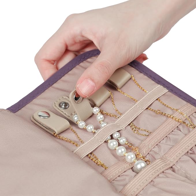 BELALIFE Travel Jewelry Case, Jewelry Organizer Roll for Accessories | Bag with foldable roll design for earrings, necklaces, rings, bracelets and brooches, Purple