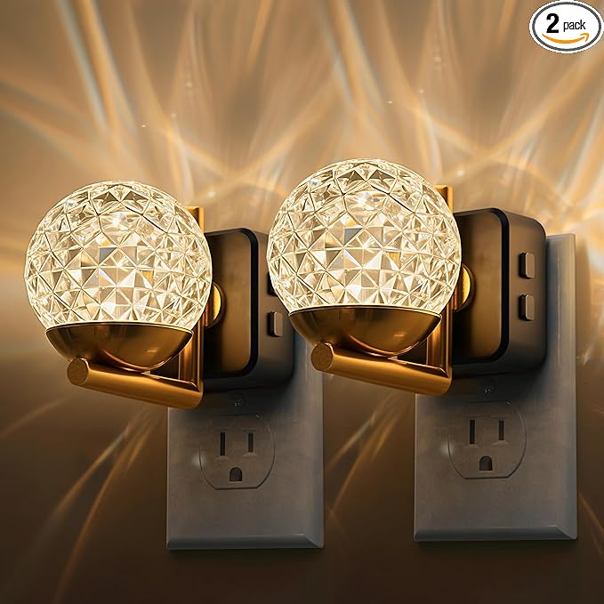 L LOHAS LED Night Lights Plug Into Wall 2 Pack, Dusk to Dawn Sensor | 10-Color RGB Dimmable Night Light, 180°Rotating Plug in Night Light for Bathroom, Hallway, Bedroom, Stairway
