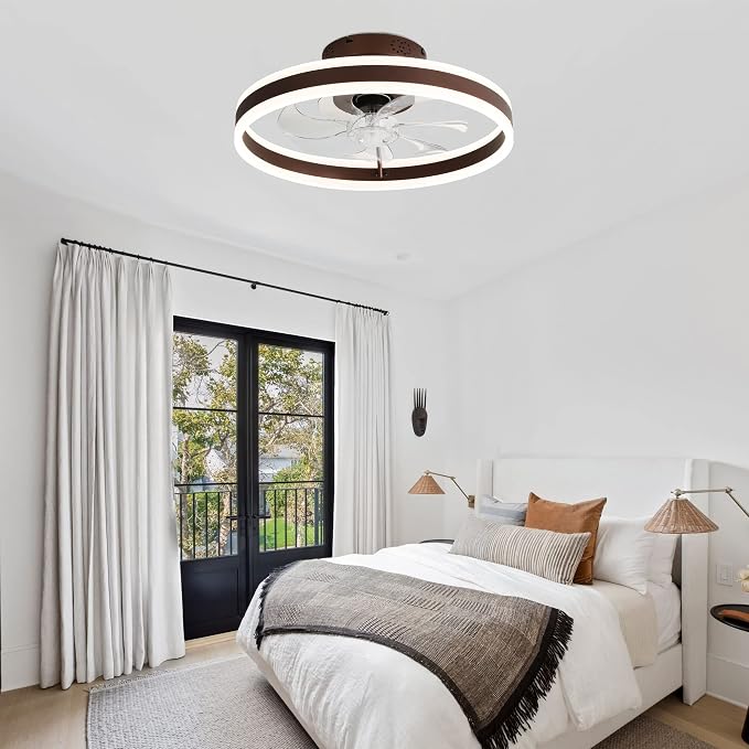 20" Round Flush Mount Ceiling Fan with Lights, Modern Dimmable LED Low Profile Fan,Multi-Speed and Timing with Remote Control for Kids Bedroom/Dining Room/Kitchen