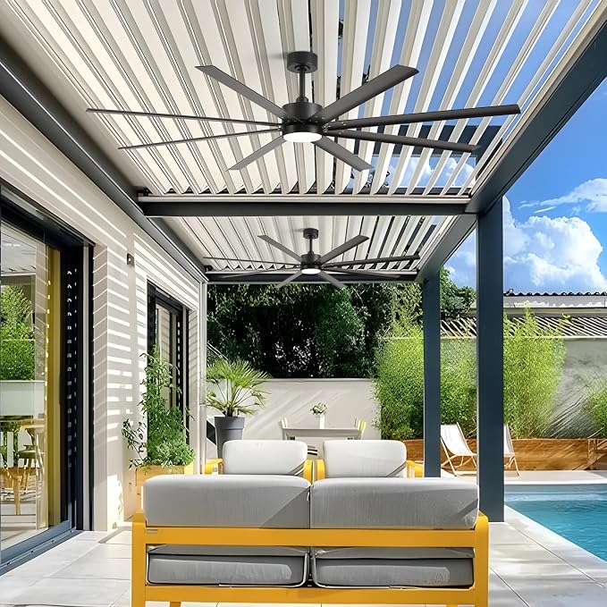 72 Inch Waterproof Outdoor Ceiling Fan with Light, Smart Ceiling Fan with Alexa/APP Control, 8 Modern Black Aluminum Blades, Large Airflow Reversible Quiet DC Motor, Wet-Rated for Patios Gazebo Garage
