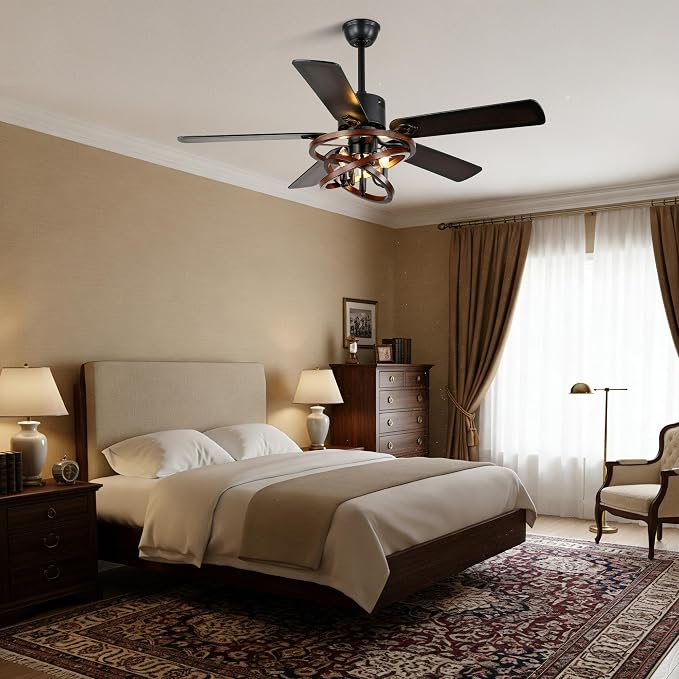 Dawn Whisper 52 Inch Farmhouse Ceiling Fans with Lights Modern Black Rustic Chandeleir Ceiling Fan for Living Room Bedroom Reversible DC Motor 6 Speeds