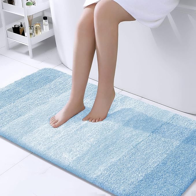 OLANLY Bathroom Runner Rugs Mat 44x24, Extra Soft Absorbent Microfiber Bath Rugs, Rubber Backing, Quick Dry, Washable Long Bath Mats for Bathroom, Tub and Shower, Home Decor Accessories, Sky Blue