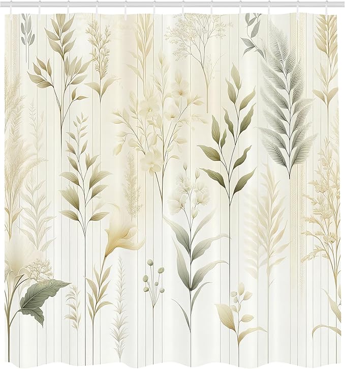 Ambesonne Tan Shower Curtain, Botanical Dream of Leaves Greenery with Bohemian Lines Fantasy Jungle Composition, Cloth Fabric Bathroom Decor Set with Hooks, 69" W x 84" L, Pale Khaki Ivory