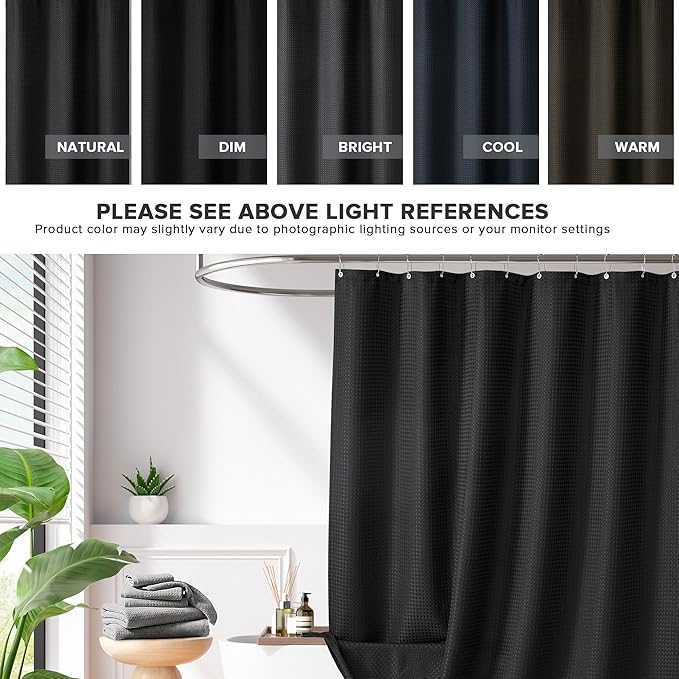 Madison Park Shower Curtain Waffle Weave, Vibrant Dyed, Waffle Shower Curtain 3M Scotchgard Moisture Management, Farmhouse Wide Shower Curtains for Bathroom, Extra Width: 108"x72" Black