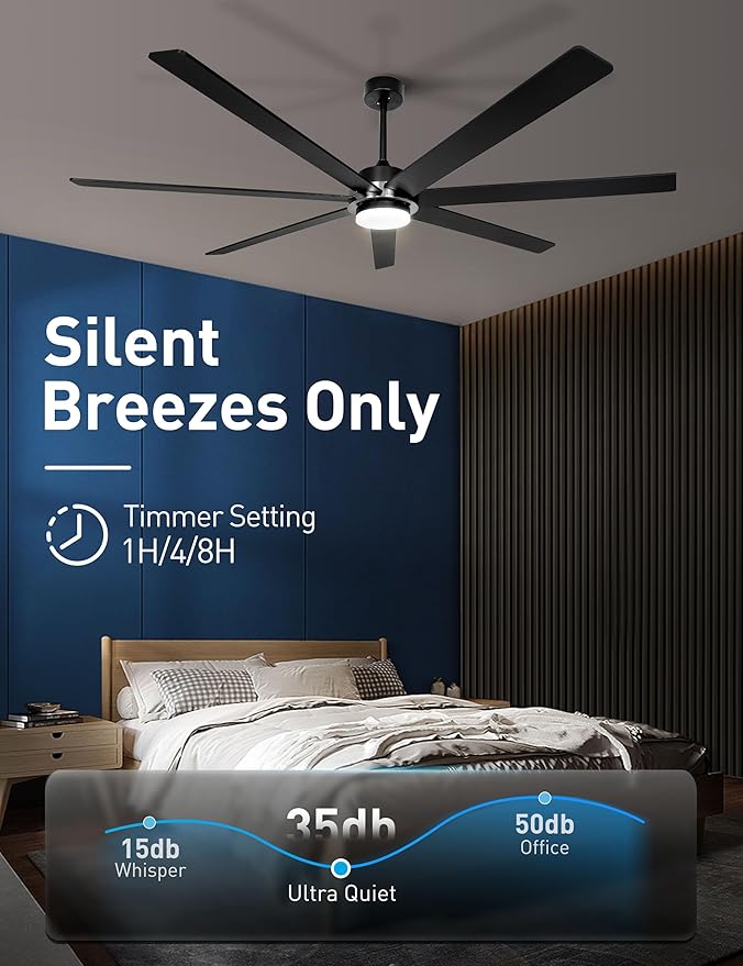 Minislak 72" Black Smart Ceiling Fan with Light and Remote via WIFI Alexa APP Control,6 Speed Quiet DC Motor,Dimmable,Indoor Outdoor Ceiling Fans for Patios or Bedroom,Living room