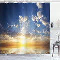 Ambesonne Mystic Shower Curtain, Sunset Reflection on The Sea View Sun Rays Vivid in Horizon Image, Cloth Fabric Bathroom Decor Set with Hooks, 69" W x 84" L, Yellow Brown Blue