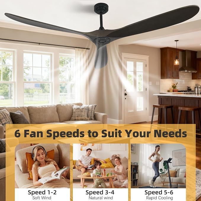 Ceiling Fan Without Light, 72 Inch Smart Wood Ceiling Fan no Lights, Compatible with Alexa/Google, 3 Natural Walnut Blades, Remote, Quiet Reversible DC Motor for Indoor Outdoor, Dark Brown
