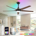 Fanbulous 56'' Smart Ceiling Fans with RGB Lights, Modern Ceiling Fan with Alexa/App/Remote Control, Dimmable LED Light, Reversible DC Motor, for Living Room, Bedroom, Game Room, Walnut