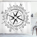 Ambesonne Compass Shower Curtain, Monochrome Windrose Simplistic Design Direction Navigation Prehistoric, Cloth Fabric Bathroom Decor Set with Hooks, 69" W x 84" L, Charcoal Grey and White