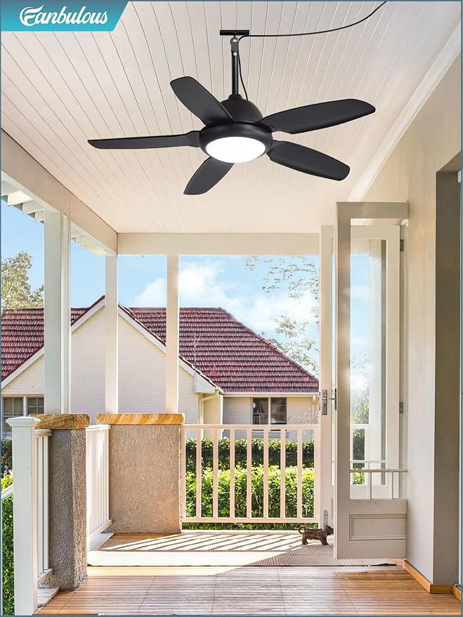 Fanbulous 42 Inch Waterproof Outdoor Ceiling Fan with Lights and Remote,IP65 Hanging Gazebo Fan with 3CCT 6-Speed DC Motor,Black Wet Rated Plug in Ceiling Fan with Cord for Patios Porch Pergola | IP65 Wet Rated, 3CCT Dimmable Light,Remote Control,6-Spe...