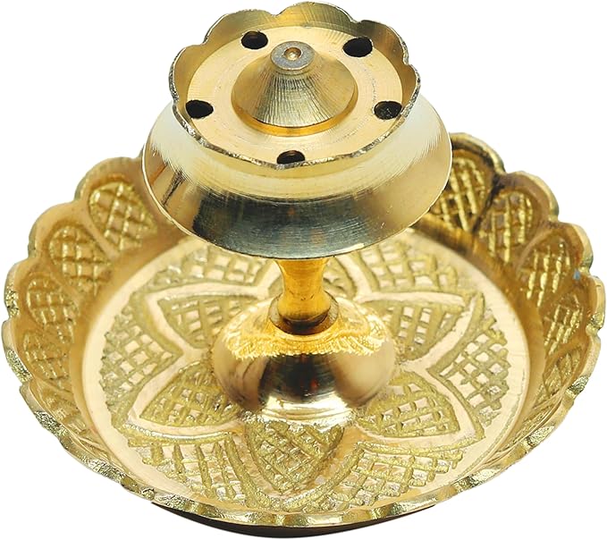 Brass Incense Holder Lotus Stick Incense Burner Cone Incense Holder Ash Catcher Agarbatti Stand Holder Artistic Lotus Flower Censer Plate Incense Tray Pooja New year Decorations (2.5"Golden)