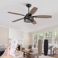 52 Inch Farmhouse Ceiling Fan with Light and Remote, Black Industrial Caged Ceiling Fans Flush Mount, 5 Dual Finish Blades, 6-Speed Reversible Quiet DC Motor, Rustic Design for Bedroom, Living Room