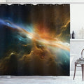 Ambesonne Outer Space Shower Curtain, Astronomy Celestial Meteorite Supernova Dark Mysterious Space Picture, Cloth Fabric Bathroom Decor Set with Hooks, 69" W x 70" L, Marigold Blue