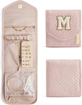 BAGSMART Travel Jewelry Organizer Case M Initial Foldable Jewelry Roll for Journey Rings, Necklaces, Earrings, Bracelets,Mini,Letter M,Soft Pink