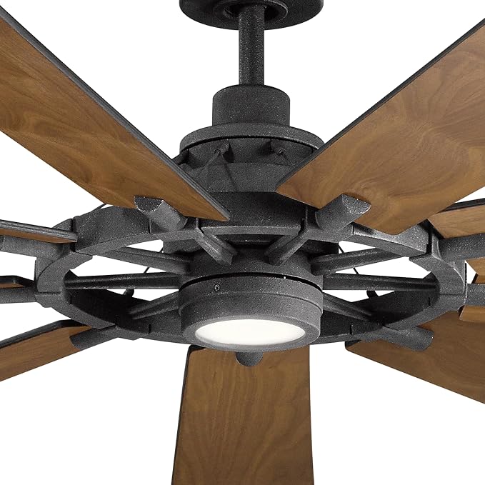 Kichler Gentry XL 85" Ceiling Fan with Lights, 1-Light LED, 3000K, 9 blade Modern Industrial Fan in Distressed Black, (85" W x 16.5" H), 300285DBK
