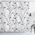 Ambesonne Leaf Shower Curtain, Branches in The Fall Trees Stem Twig with Last Few Leaves Minimalistic Design Art, Cloth Fabric Bathroom Decor Set with Hooks, 69" W x 75" L, Grey Brown