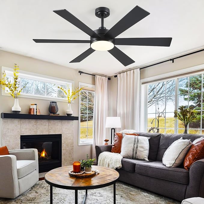 BayDay Farmhouse Rustic Ceiling Fans with Lights and Remote, Bedroom Living Room Kitchen Fans Ceiling with Light Chandier (Black, 52 inch)