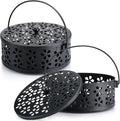 Lallisa 2 Pieces Mosquito Coil Holder Incense Coil Holder Retro Portable Round Metal Hanging Incense Burner Holders with Handle for Home Indoor Outdoor Camping Patio (Black)