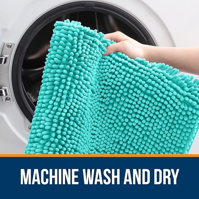 OLANLY Bathroom Runner Rugs 47x24, Extra Soft Absorbent Chenille Bath Rugs, Rubber Backing Quick Dry, Machine Washable Long Bath Mats for Bathroom Floor, Tub and Shower, Home Decor Accessories, Teal
