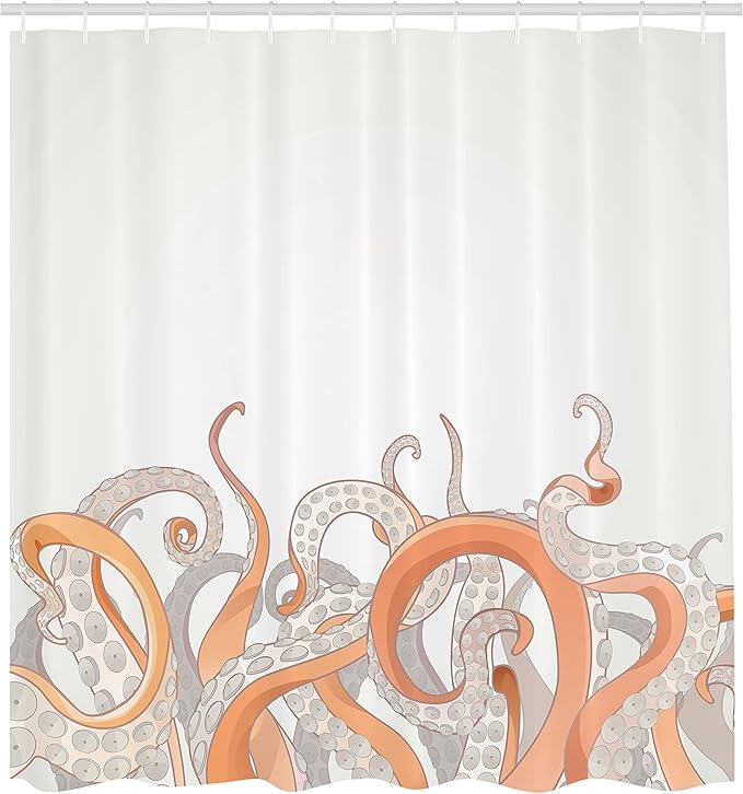 Ambesonne Octopus Shower Curtain, Octopus Tentacles Background Underwater Marine Nature and Sea Creatures Nautical, Cloth Fabric Bathroom Decor Set with Hooks, 69" W x 84" L, Orange Grey