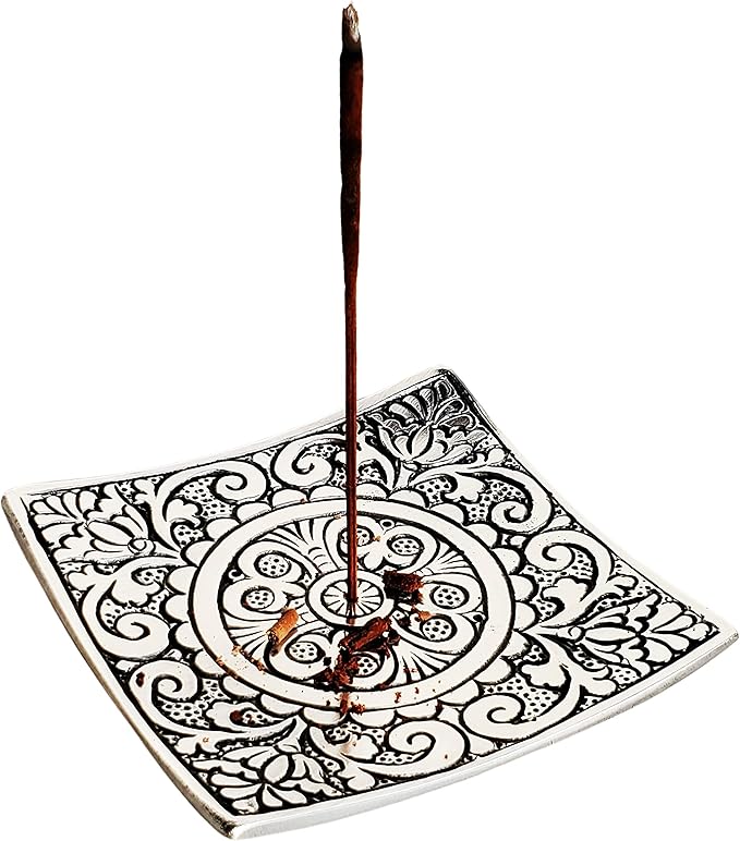 Pure Source India Aluminum Agarbatti Stand, Hand Carved Rust Proof (4 Inch x 4 Inch)