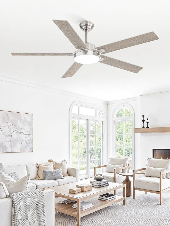 ZMISHIBO 60 Inch Ceiling Fans with Lights, Smart Remote/APP Control, Modern Ceiling Fan with 6 Speeds & 3CCT, Dimmable 30W LED, Quiet DC Motor, Noiseless for Living Room, Bedroom, Kitchen, Nickel