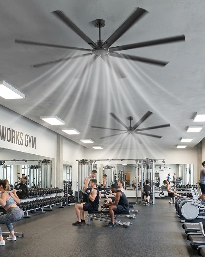 84-inch industrial ceiling fan, 6-speed garage ceiling fan with remote control, 8 aluminum blades, large ceiling fan with a quiet reversible DC motor suitable for garages, gyms, and offices.