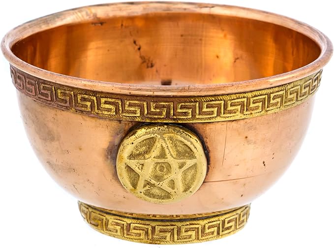 Pentagram Copper Bowl - Offering Bowl for Altar Use, Ritual Offerings, Witchy Home Decor - Incense Holder for Incense Cones, White Sage, Palo Santo Sticks - 3 Inches Wide