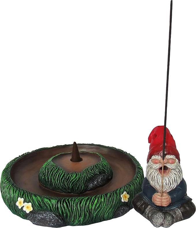 World of Wonders Ol' Smokey Gnaughty Gnomes Series Garden Gnome Incense Holder | Meditation Gifts for your Home Office | Home Fragrance Products and Aroma Therapy - 7.5"