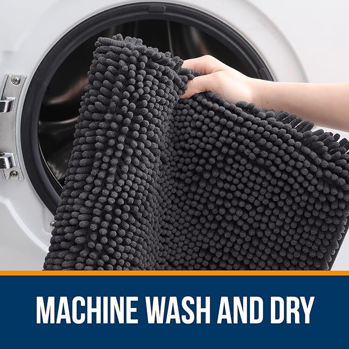 OLANLY Large Bathroom Rugs 45x27, Extra Soft Absorbent Chenille Bath Rugs, Rubber Backing Quick Dry, Machine Washable Bath Mats for Bathroom Floor, Tub and Shower, Home Decor Accessories, Dark Grey
