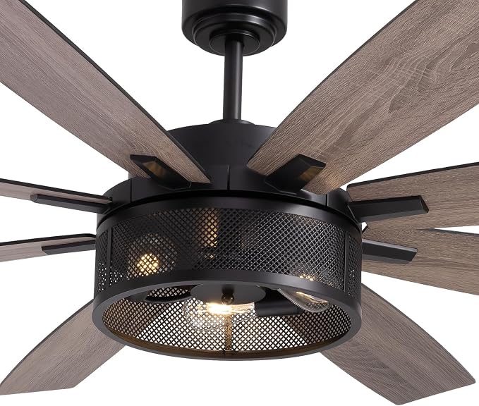LuminFan 72 inch Large Ceiling Fans with Lights and Remote, Black Modern Ceiling Fan for Living Room, Patios, 6 Speed Reversible Quiet DC Motor, 8 Blades, Easy to Install