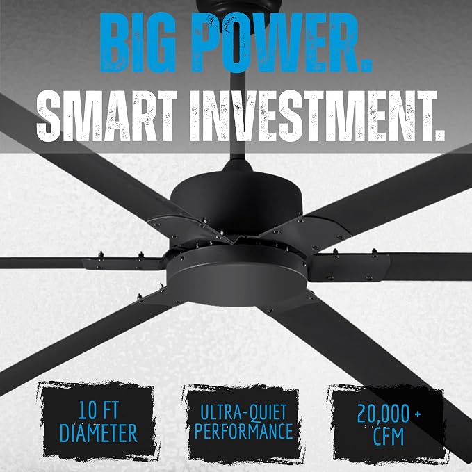 120-Inch Industrial Ceiling Fan – Powerful DC Motor & Heavy-Duty Steel Blades – Ultra-Quiet, Energy-Efficient Cooling for Warehouses, Gyms & Large Commercial Spaces – Covers 3,000+ Sq Ft