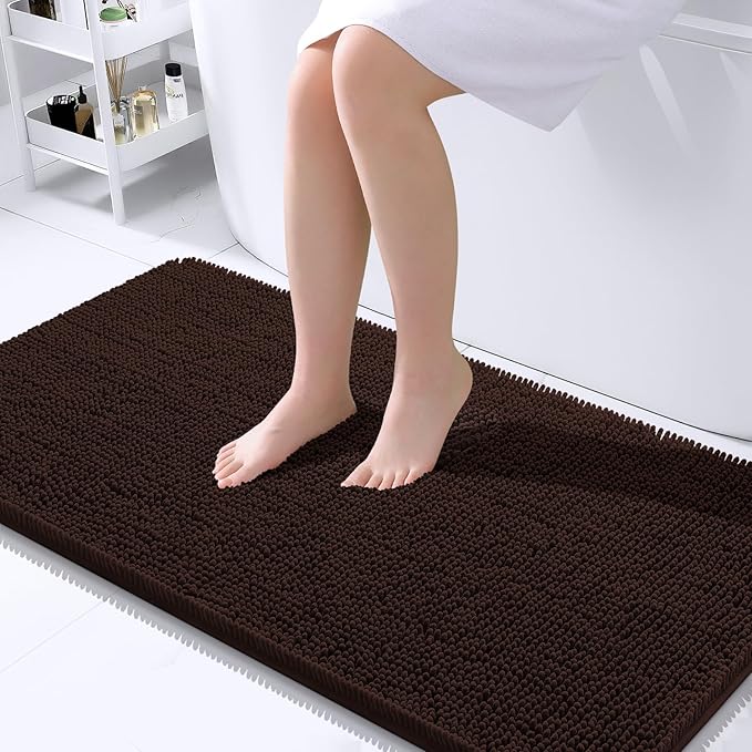 OLANLY Large Bathroom Rugs 45x27, Extra Soft Absorbent Chenille Bath Rugs, Rubber Backing Quick Dry, Machine Washable Bath Mats for Bathroom Floor, Tub and Shower, Home Decor Accessories, Brown