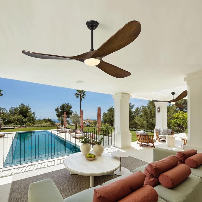 Haipeel 60 Inch Ceiling Fans with Lights, Propeller Solid Wood Ceiling Fans with Light and Remote Control for Outdoor Ceiling Fan with Light for Patio Farmhouse, DC ETL Listed, Oil Rubbed Bronze
