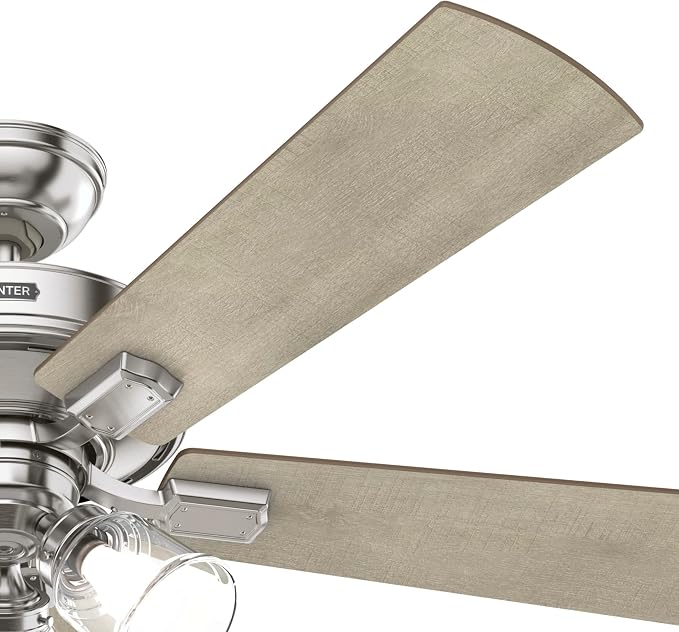 Hunter 52 inch Crestfield Brushed Nickel Ceiling Fan with LED Light Kit and Handheld Remote | with LED Lights and Remote Control, Standard Mount, For Bedroom, Living Room, Kitchen, 3 inch Downrod, 51858
