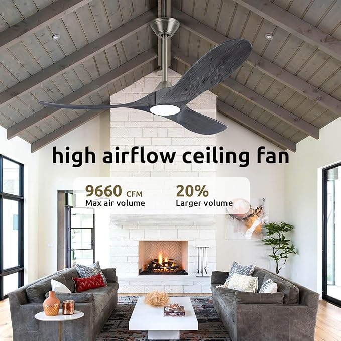 70 inch Large Ceiling Fans with Light, Modern Smart Ceiling Fan with Tuya App/ Alexa/ Google Assistant, Gray Solid Wood Ceiling Fan with Rebersible DC Motor, 3 Blades for Commercial Shop Living Room