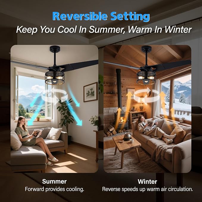 Chandelier Ceiling Fans With Lights And Remote,52 inch Caged Ceiling Fan With Light,App 3 Blades E26 Fandelier Ceiling Fans With Lights,Crystal Ceiling Fan For Bedroom,Living Room. (Black)