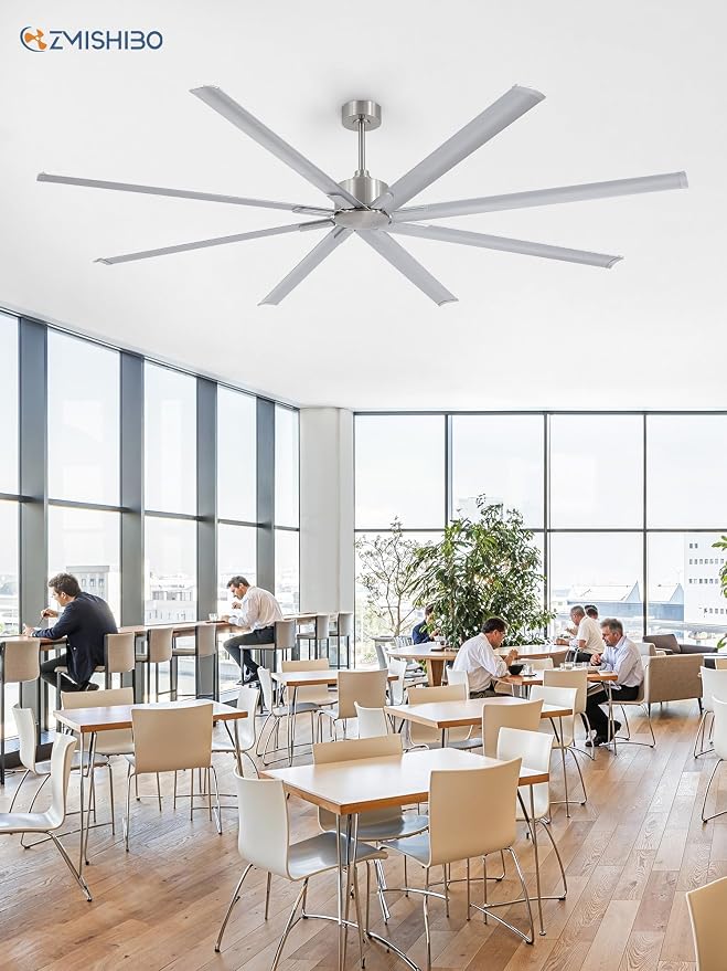 ZMISHIBO 96 Inch Ceiling Fans No Light, Large Industrial Ceiling Fan with 8 Aluminium Blades, Quiet DC Motor, 6 Speeds, Modern Ceiling Fan without Light for Garage/shop/living room,Nickel