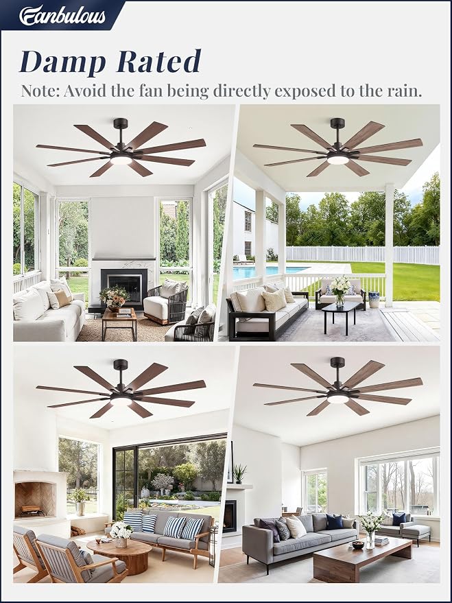 Fanbulous 65 Inch Ceiling Fan with Light and Remote, 6 Speeds Reversible DC Motor Ceiling Fans for Living Room Patio Garage, 3CCT Dimmable LED, 8 Wood Blades, Downrod Mount, Sloped Ceiling Compatible