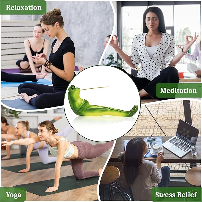 Frog Incense Stick Holder, Green Frog Incense Burner with 30 Sandalwood Sticks, Ash Catcher Stand Gift for Aromatherapy, Yoga, Relaxing Meditation, Home Living Room Office Decor