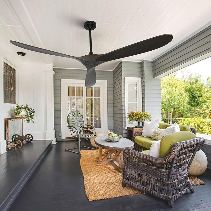 Ceiling Fan Without Light, 72 Inch Smart Wood Ceiling Fan no Lights, Compatible with Alexa/Google, 3 Natural Walnut Blades, Remote, Quiet Reversible DC Motor for Indoor Outdoor, Dark Brown