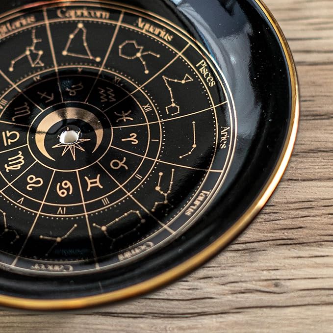 Pacific Giftware Astrology Wheel Incense Holder Ceramic Zodiac Constellation Design Ideal for Aromatherapy and Home Decor 3.62" x 3.62"