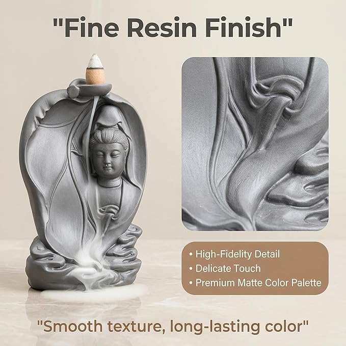 Ceramic Incense Burner, Waterfall Reflux Design, Aromatherapy Holder for Cones and Sticks, Dark Brown。 (XGY)